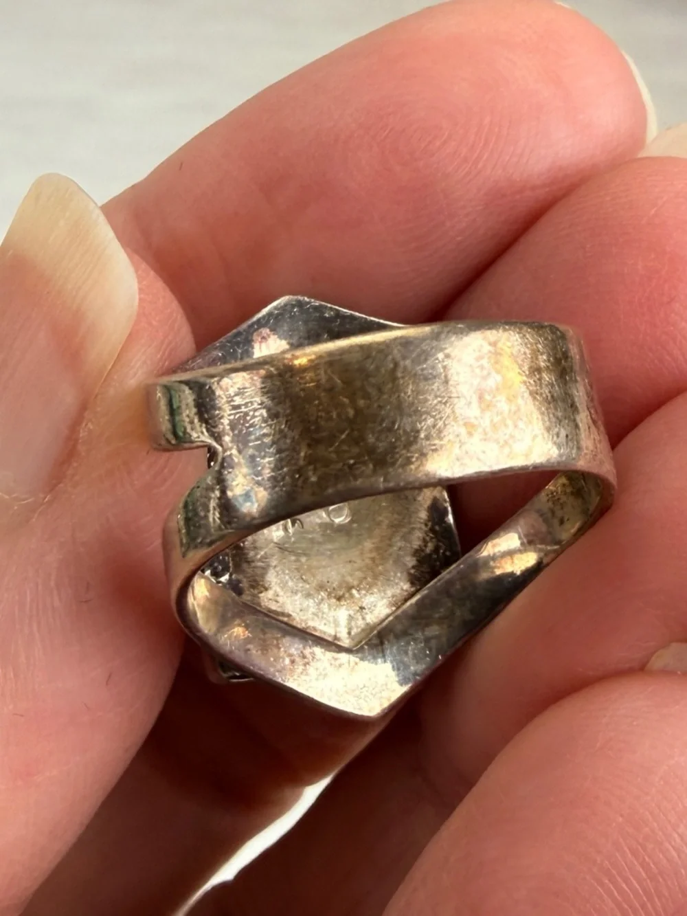 Vintage aged silver stamped OP 925 onyx size 5 3/4 ring